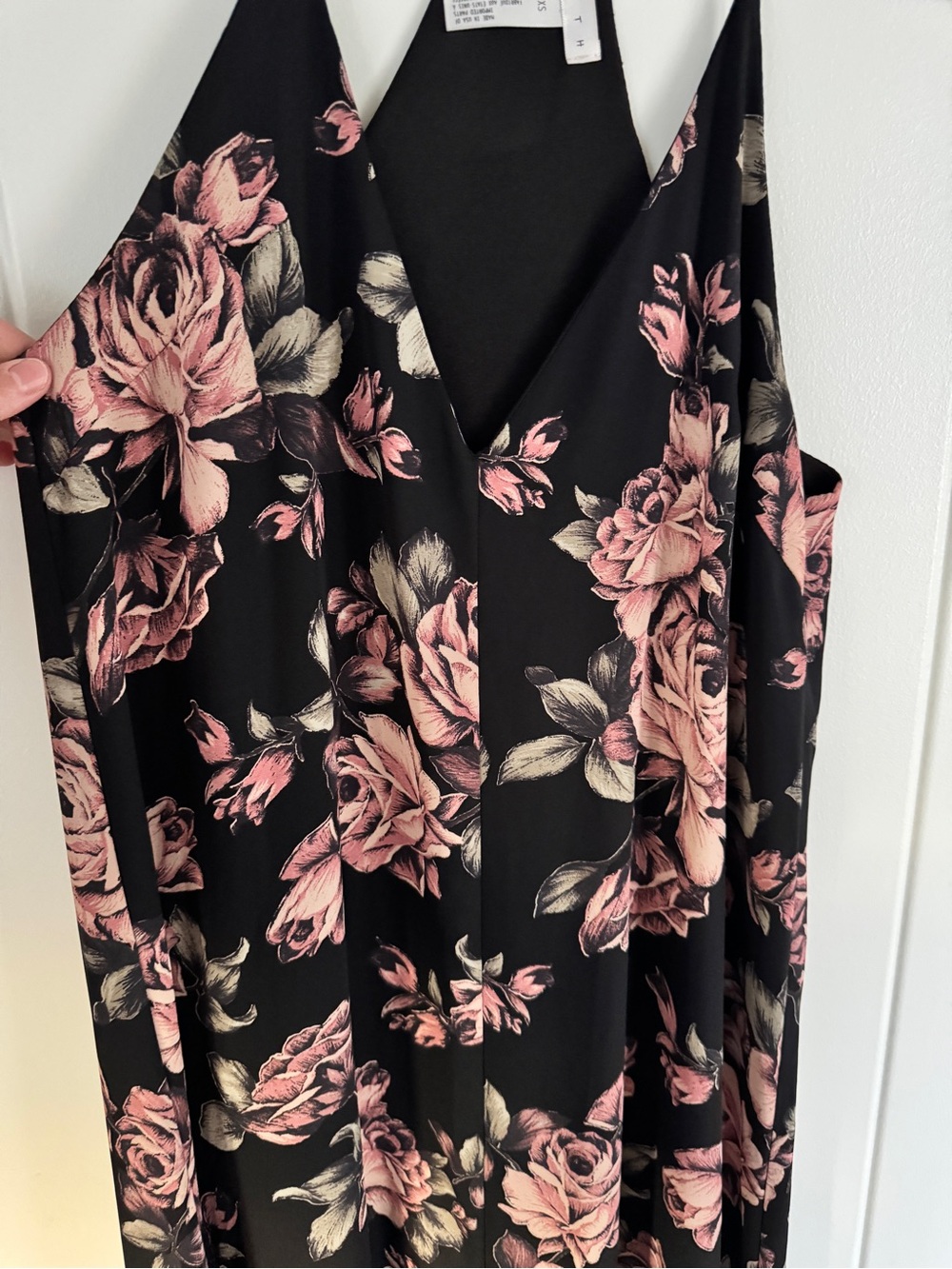 Leith Black Halter Maxi Dress with Pink Rose Print